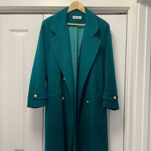 Long Vintage Teal Wool Peacoat